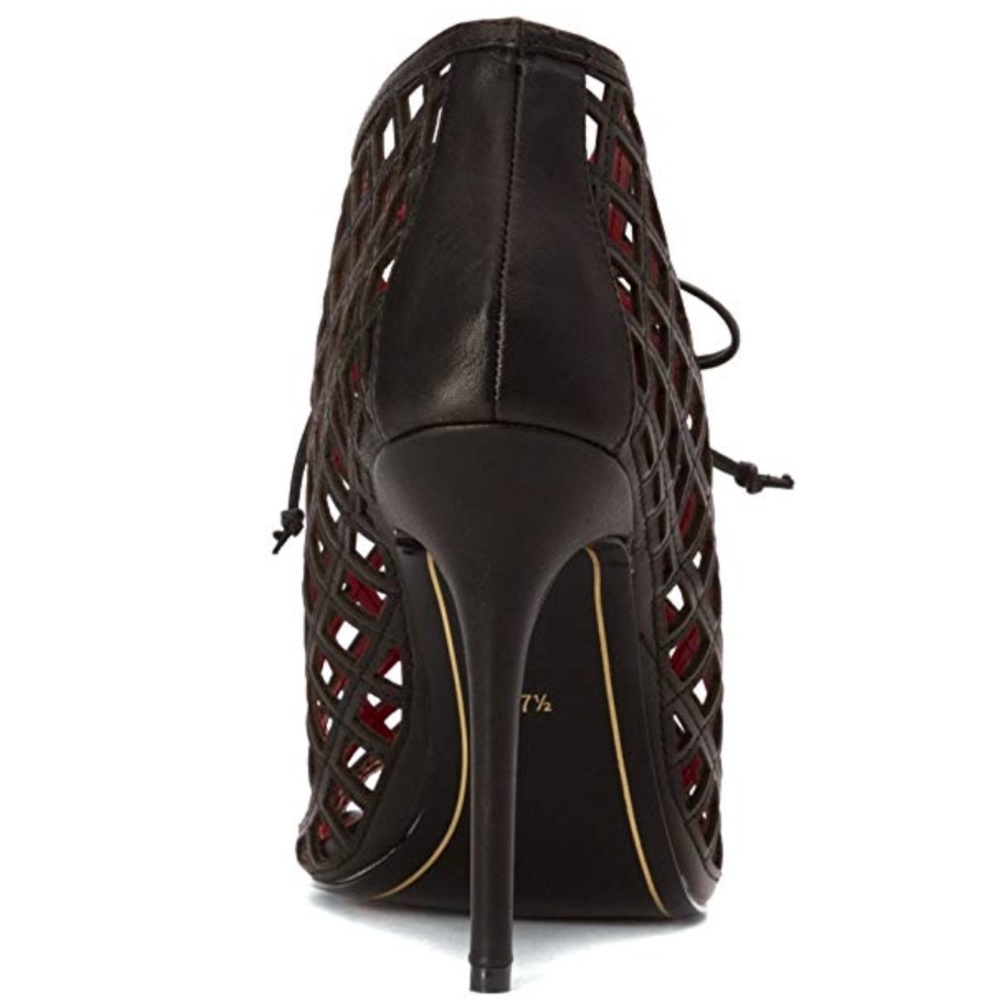 NIB Destino Woven Caged Lace Up Leather Booties - Picture 5 of 7